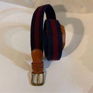 Coach Wool Surcingle Belt Burgundy Navy Blue Stripes Brass Size 36  90 cm